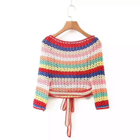 Boho Rainbow Crochet Cropped Top & Shorts Set - Picture 10 of 13